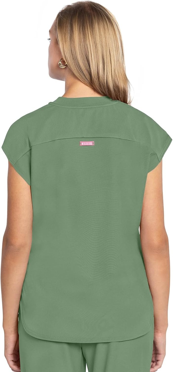 image:imageMed Couture AMP Womens Scrub Tops Round Neck Tuckable 2 Zipper PocketBeyond Green