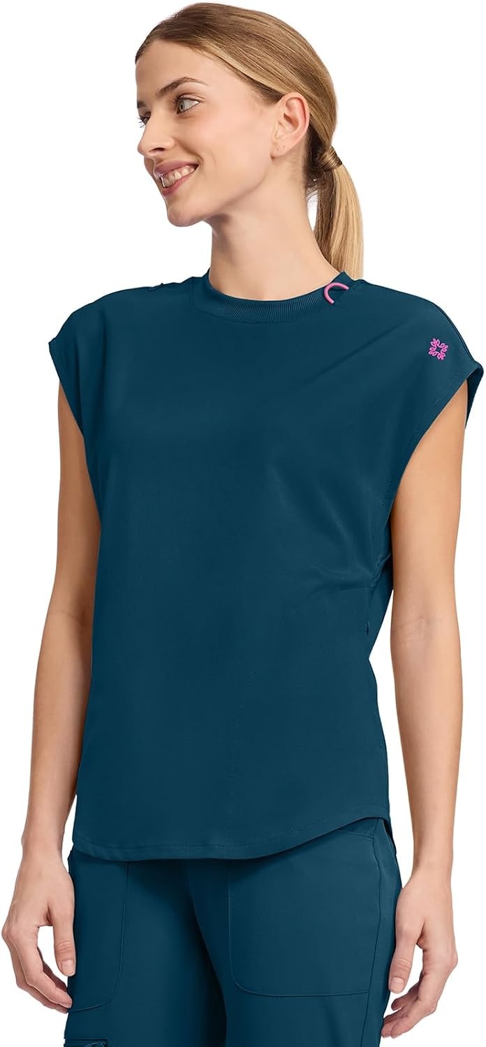 image:imageMed Couture AMP Womens Scrub Tops Round Neck Tuckable 2 Zipper PocketCaribbean