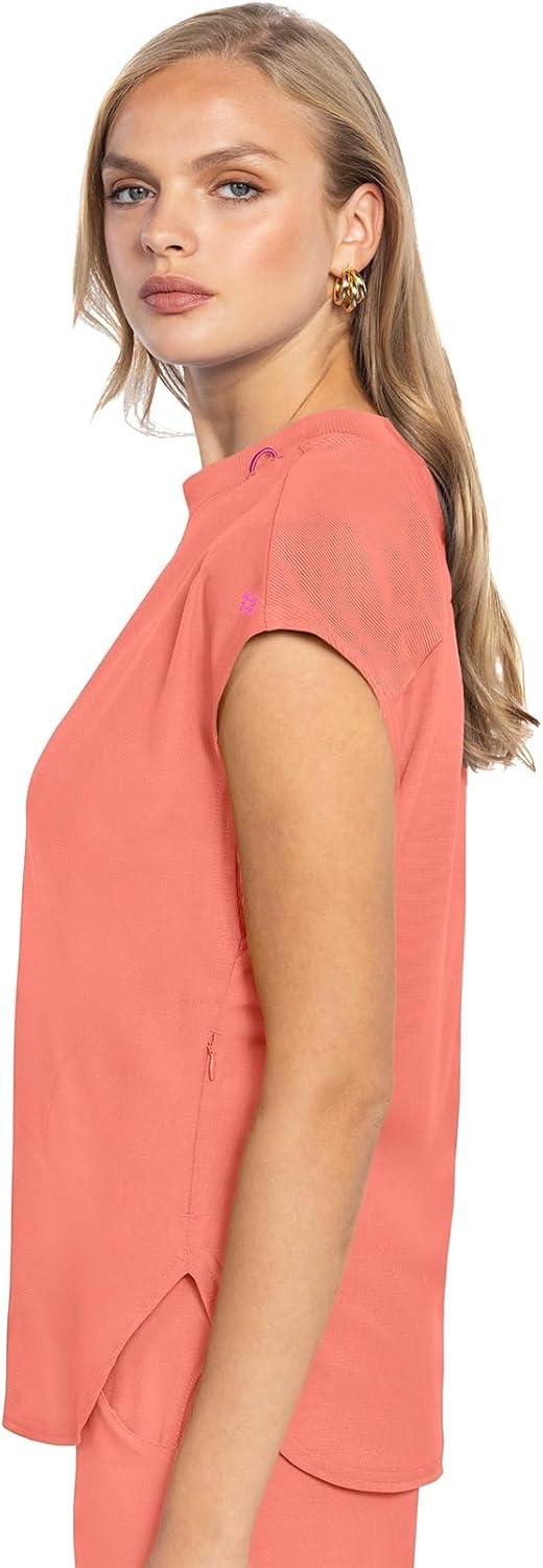 image:imageMed Couture AMP Womens Scrub Tops Round Neck Tuckable 2 Zipper PocketCoral Fusion
