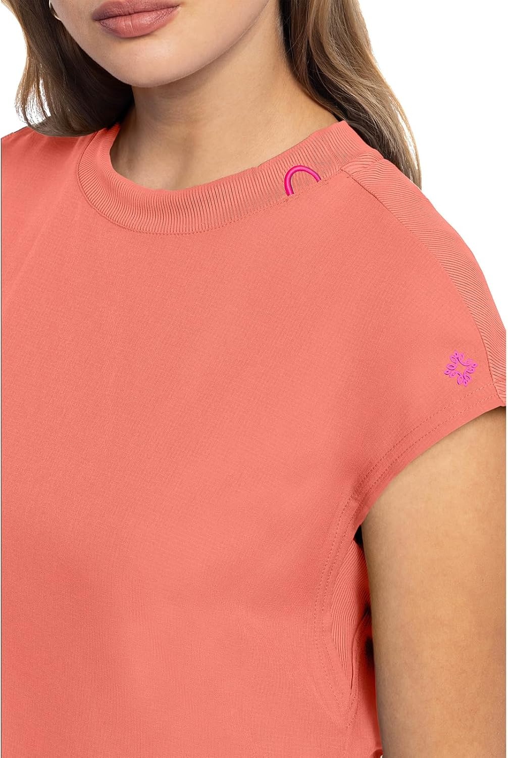 image:imageMed Couture AMP Womens Scrub Tops Round Neck Tuckable 2 Zipper PocketCoral Fusion