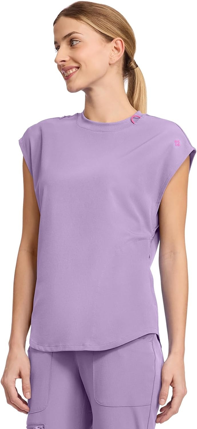 image:imageMed Couture AMP Womens Scrub Tops Round Neck Tuckable 2 Zipper PocketDigital Lavender