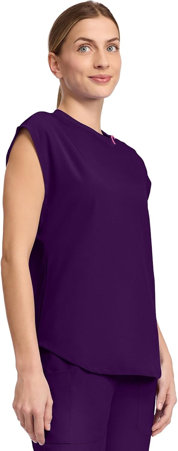 image:imageMed Couture AMP Womens Scrub Tops Round Neck Tuckable 2 Zipper PocketEggplant