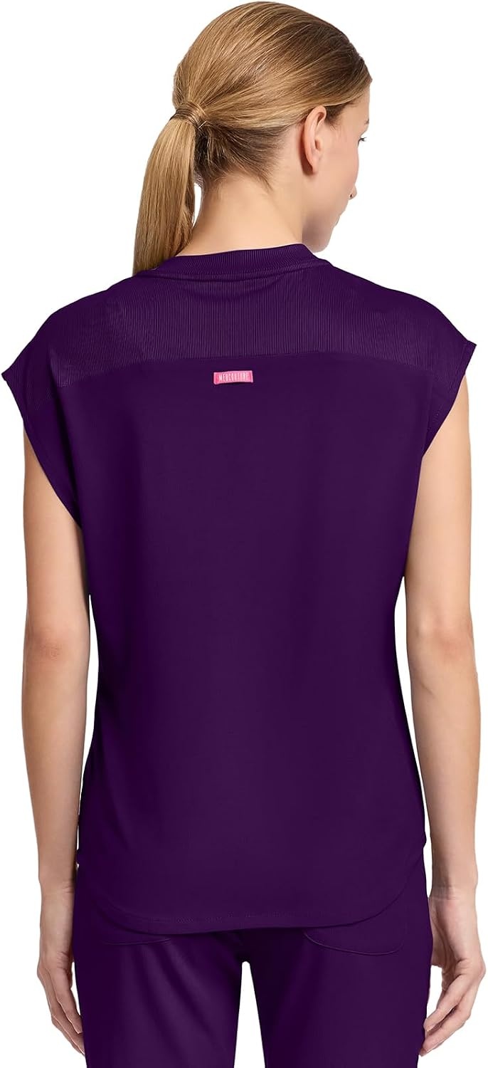 image:imageMed Couture AMP Womens Scrub Tops Round Neck Tuckable 2 Zipper PocketEggplant