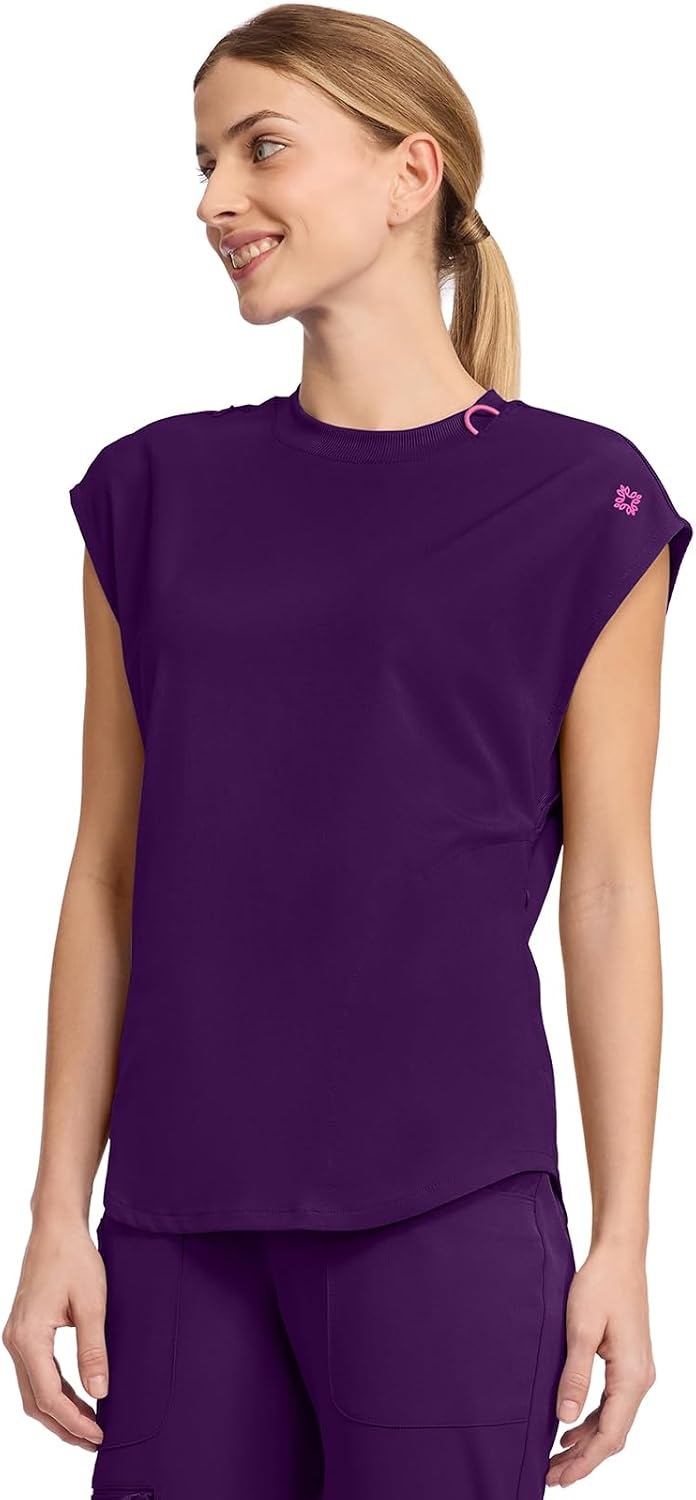 image:imageMed Couture AMP Womens Scrub Tops Round Neck Tuckable 2 Zipper PocketEggplant