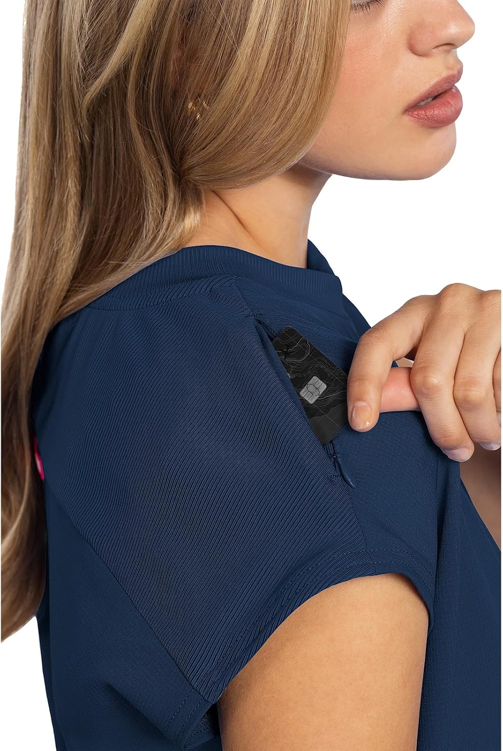 image:imageMed Couture AMP Womens Scrub Tops Round Neck Tuckable 2 Zipper PocketNavy