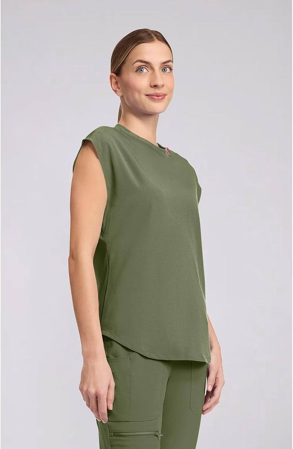 image:imageMed Couture AMP Womens Scrub Tops Round Neck Tuckable 2 Zipper PocketOlive