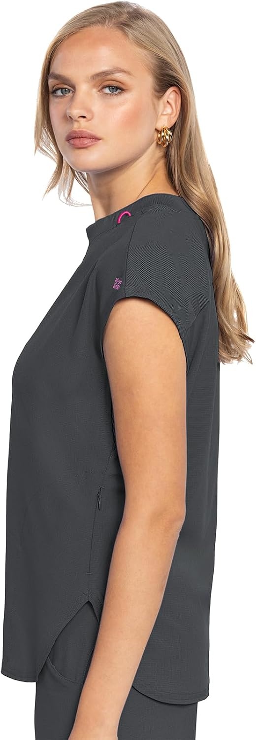 image:imageMed Couture AMP Womens Scrub Tops Round Neck Tuckable 2 Zipper PocketPewter