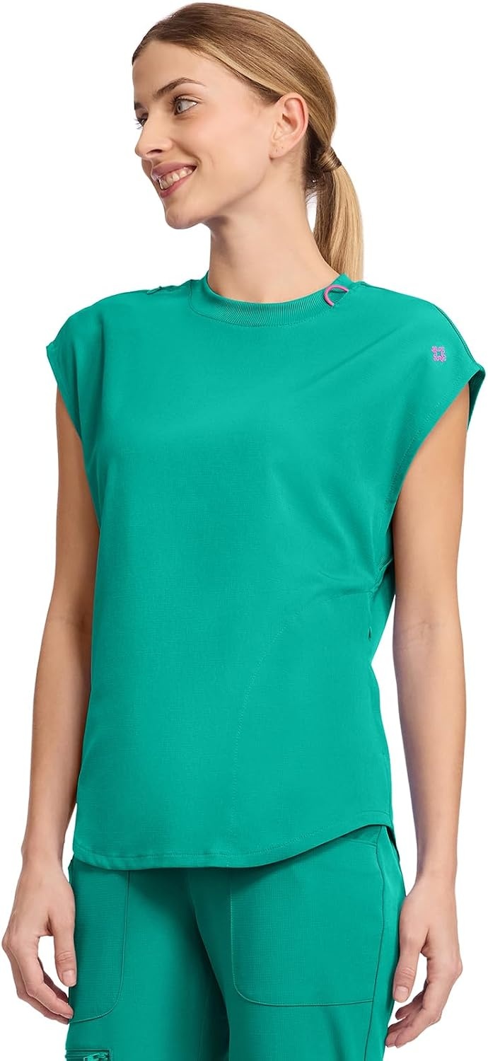 image:imageMed Couture AMP Womens Scrub Tops Round Neck Tuckable 2 Zipper PocketTeal Tonic