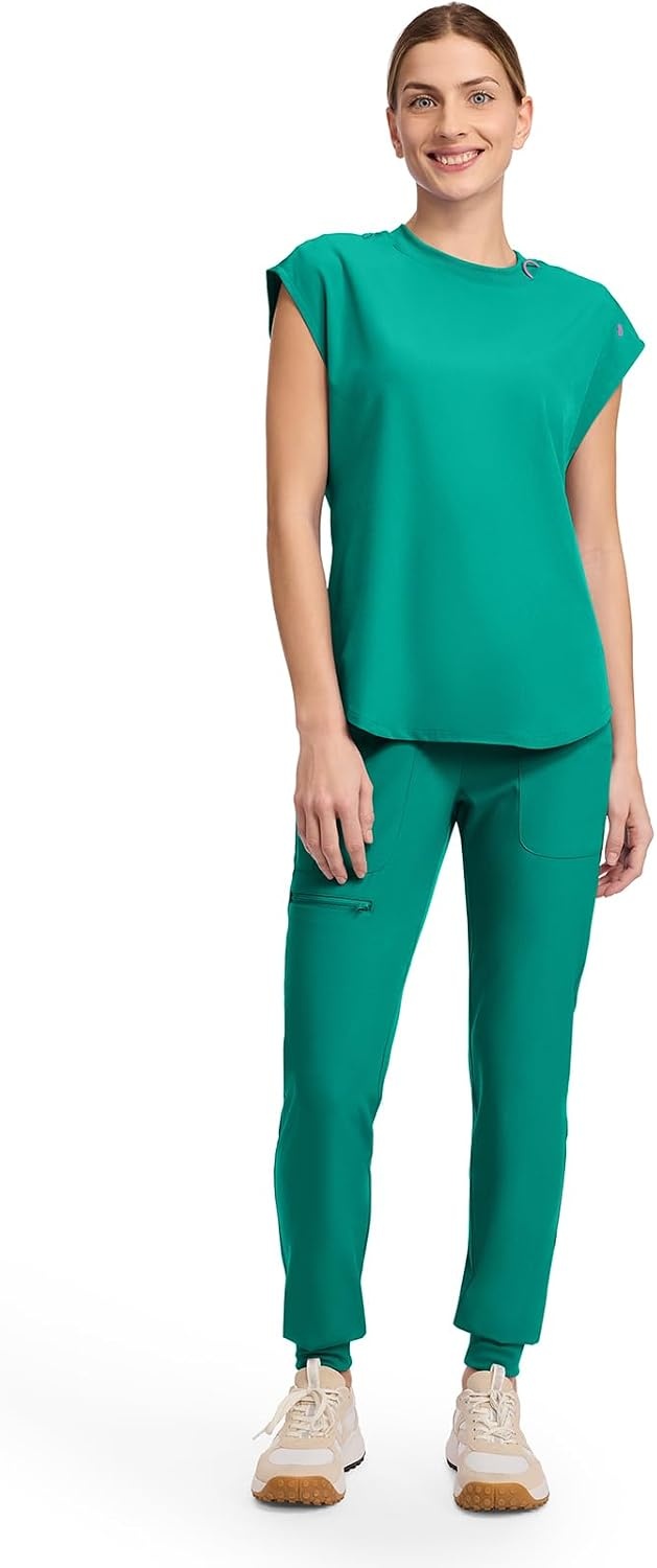 image:imageMed Couture AMP Womens Scrub Tops Round Neck Tuckable 2 Zipper PocketTeal Tonic