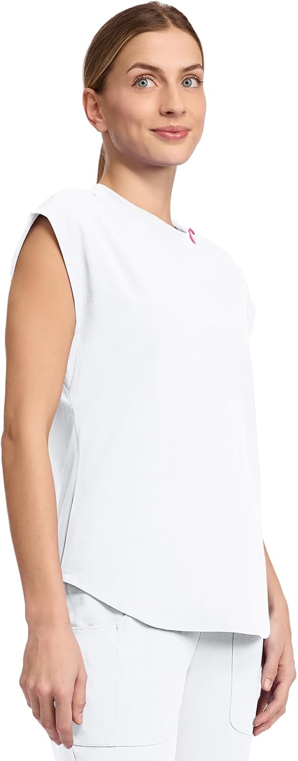 image:imageMed Couture AMP Womens Scrub Tops Round Neck Tuckable 2 Zipper PocketWhite