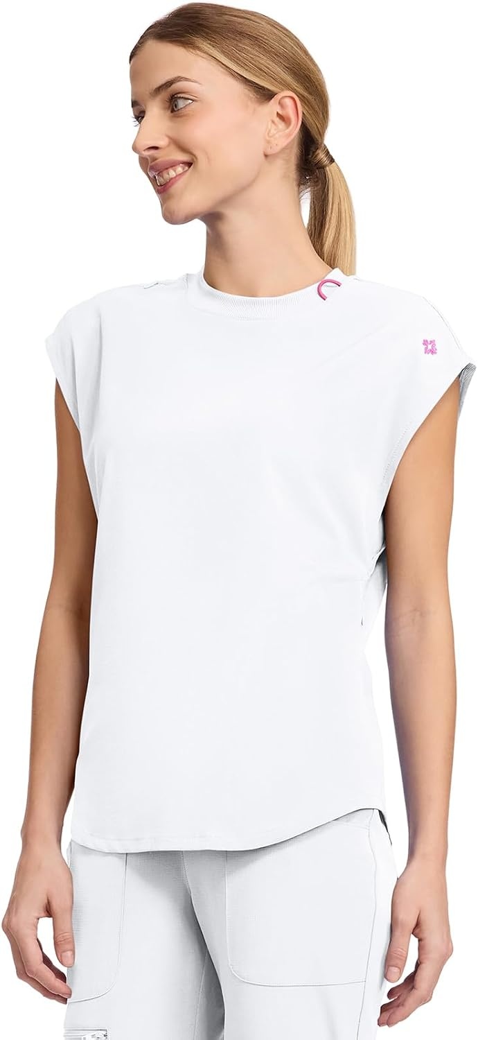 image:imageMed Couture AMP Womens Scrub Tops Round Neck Tuckable 2 Zipper PocketWhite