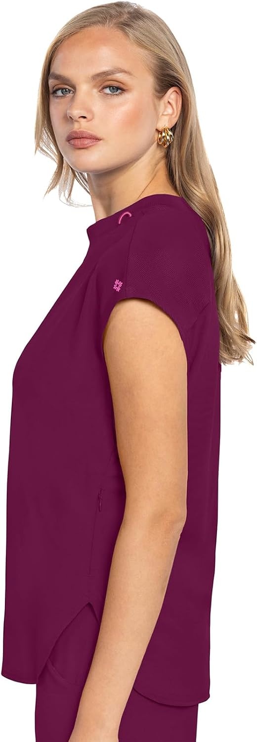 image:imageMed Couture AMP Womens Scrub Tops Round Neck Tuckable 2 Zipper PocketWine