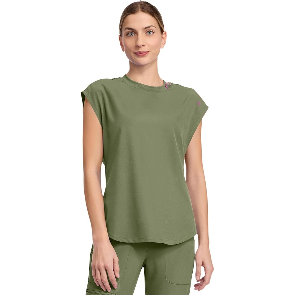 image:imageMed Couture AMP Womens Scrub Tops Round Neck Tuckable 2 Zipper PocketOlive