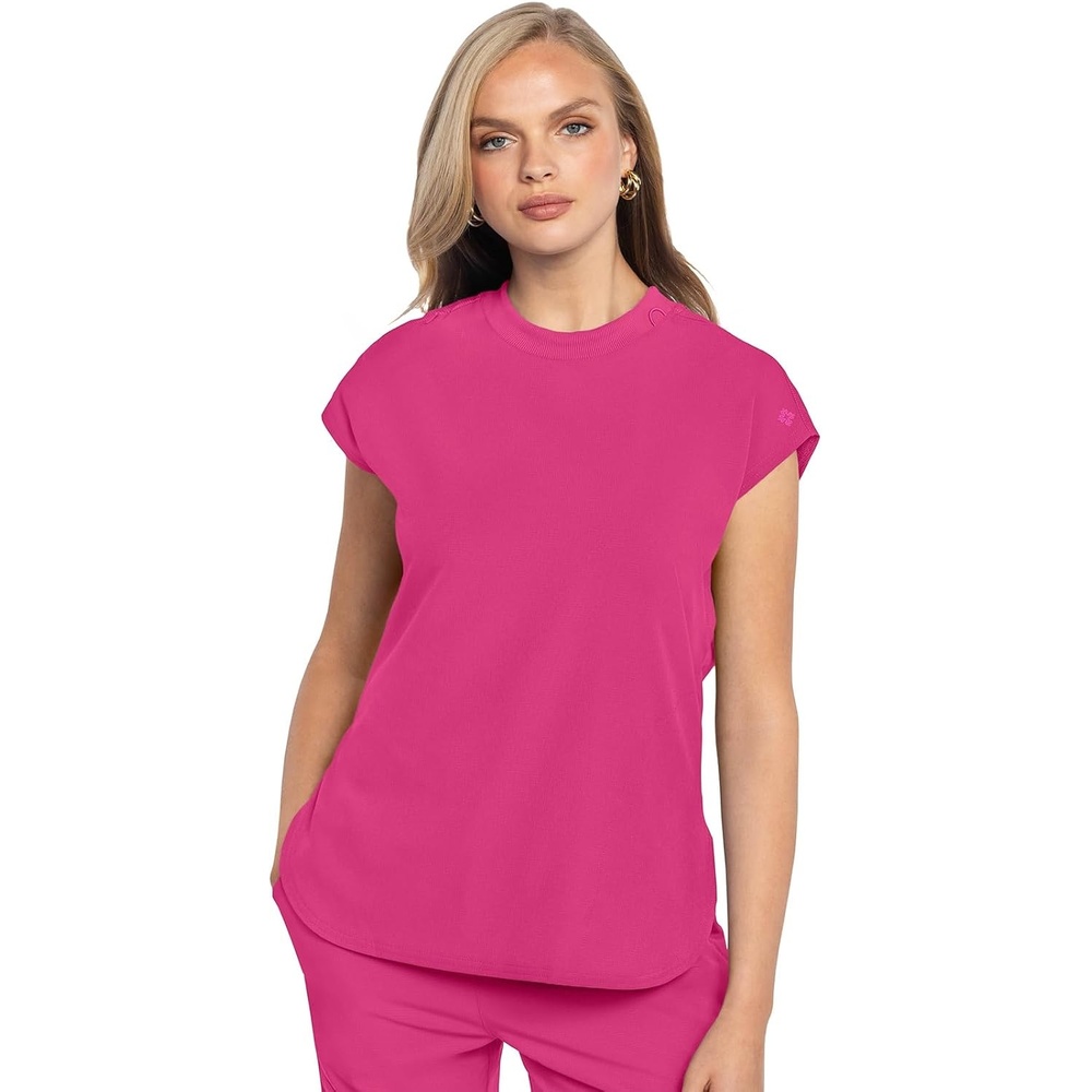 image:imageMed Couture AMP Womens Scrub Tops Round Neck Tuckable 2 Zipper PocketPink Power