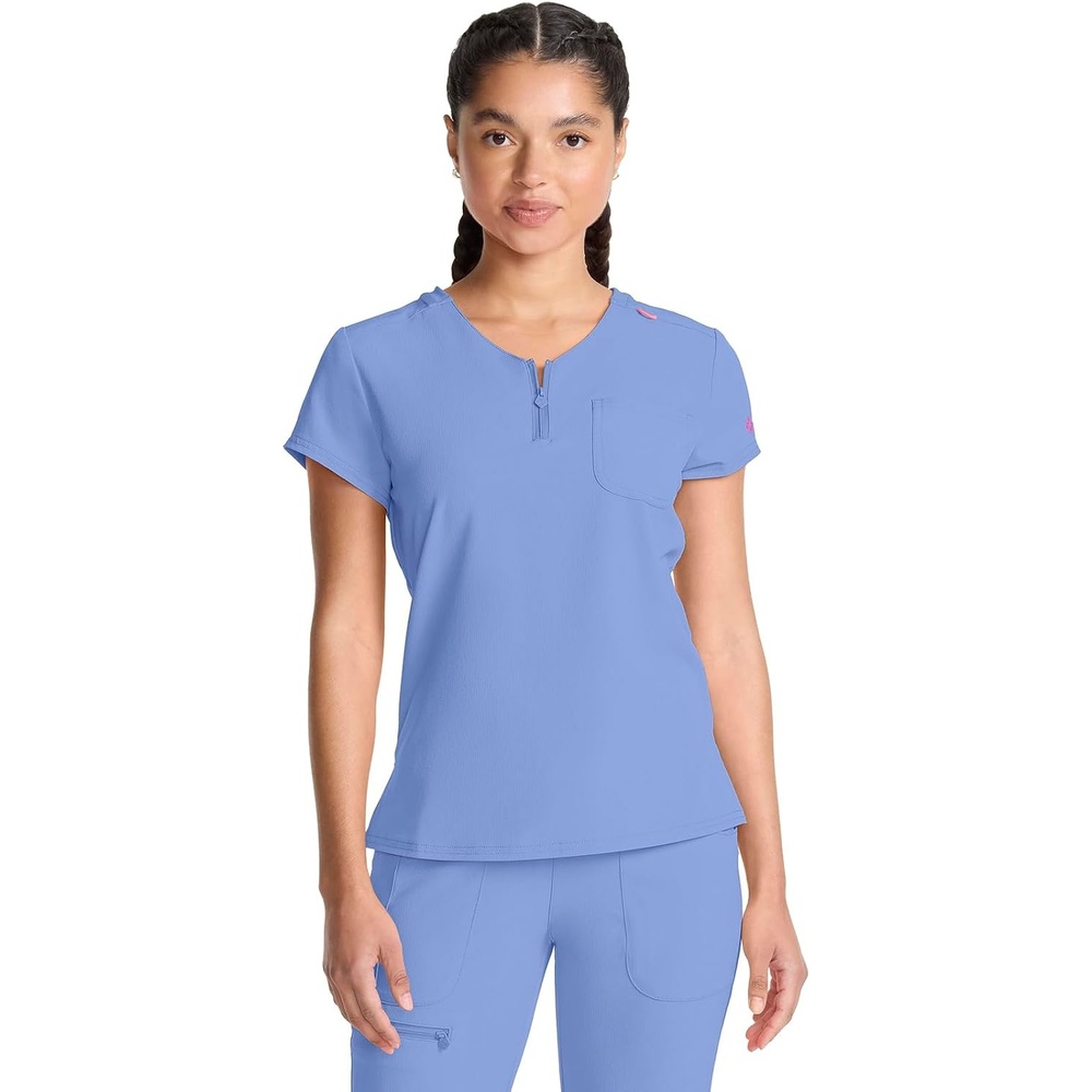 image:imageMed Couture Amp V Neck Scrub Tops for Women Quarter Zip Chest PocketCiel