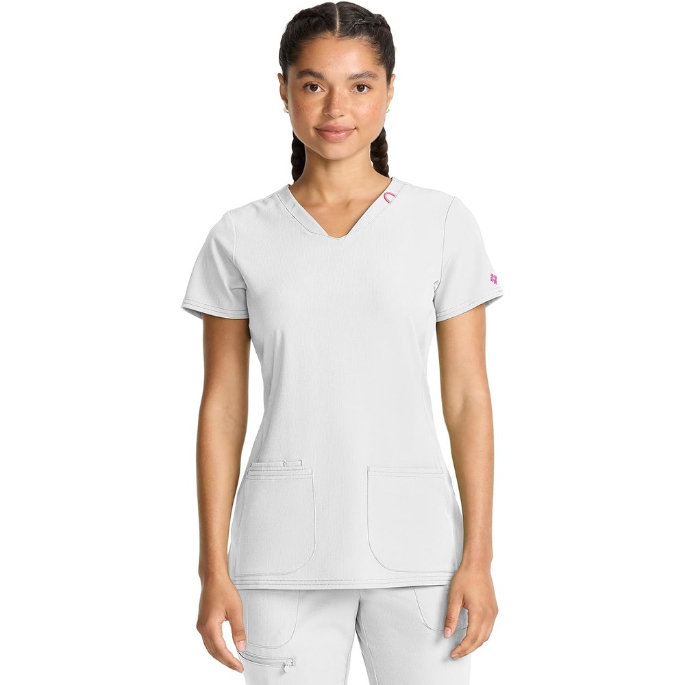 image:imageMed Couture Amp VNeck Scrub Top Women Missy Fit 3 PocketsWhite