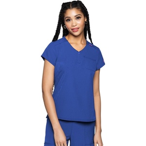Med Couture Amp V Neck Scrub Tops for Women Quarter Zip Chest Pocket(Royal)
