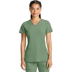 Med Couture Amp V-Neck Scrub Top Women Missy Fit 3 Pockets(Beyond Green)