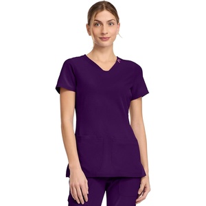 Med Couture Amp V-Neck Scrub Top Women Missy Fit 3 Pockets(Eggplant)