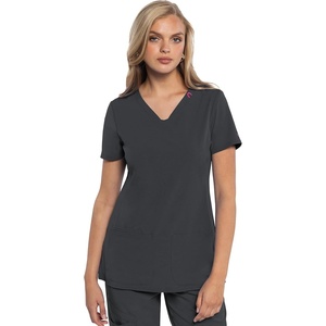 Med Couture Amp V-Neck Scrub Top Women Missy Fit 3 Pockets(Pewter)
