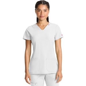 Med Couture Amp V-Neck Scrub Top Women Missy Fit 3 Pockets(White)